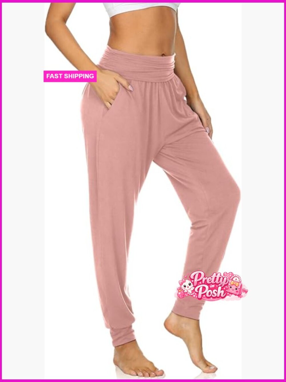 Polyester Spandex Yoga Joggers with Pockets High Waisted Lounge Pants